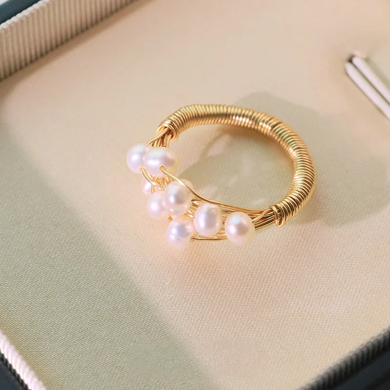 Natural Freshwater Pearl Wound Rings for Women Niche Versatile Tail Rings Charm Jewelry Cocktail Party Rings Finger Open Rings