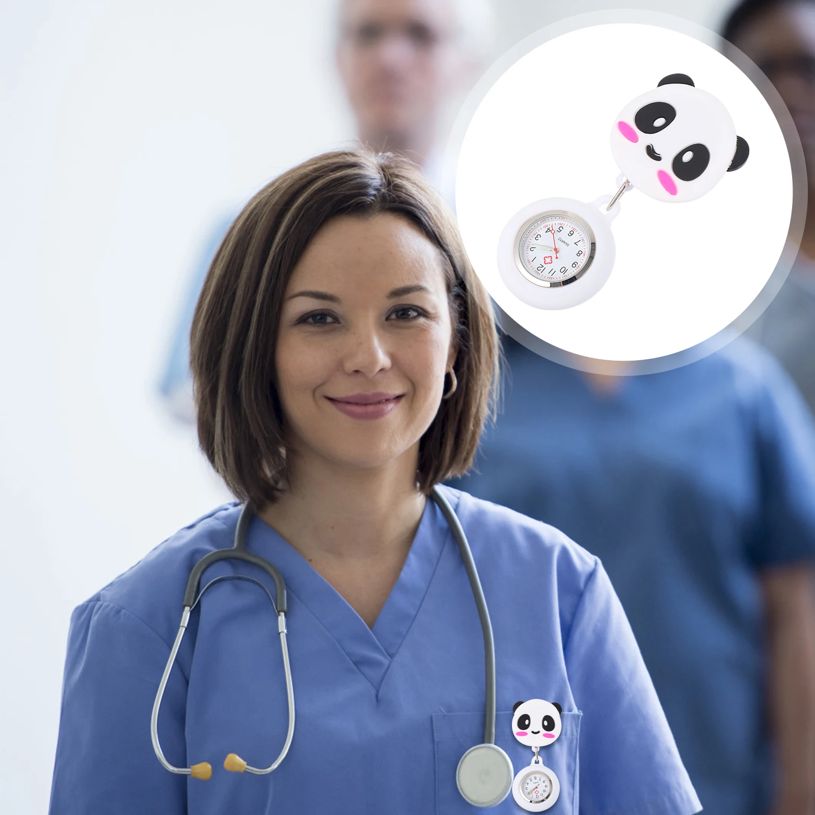 

Creative Soft Rubber Chest Panda Design Clip-On Nurse Pocket Watch Stretchable Hanging Timing Watch For Doctors Nurses Coworkers
