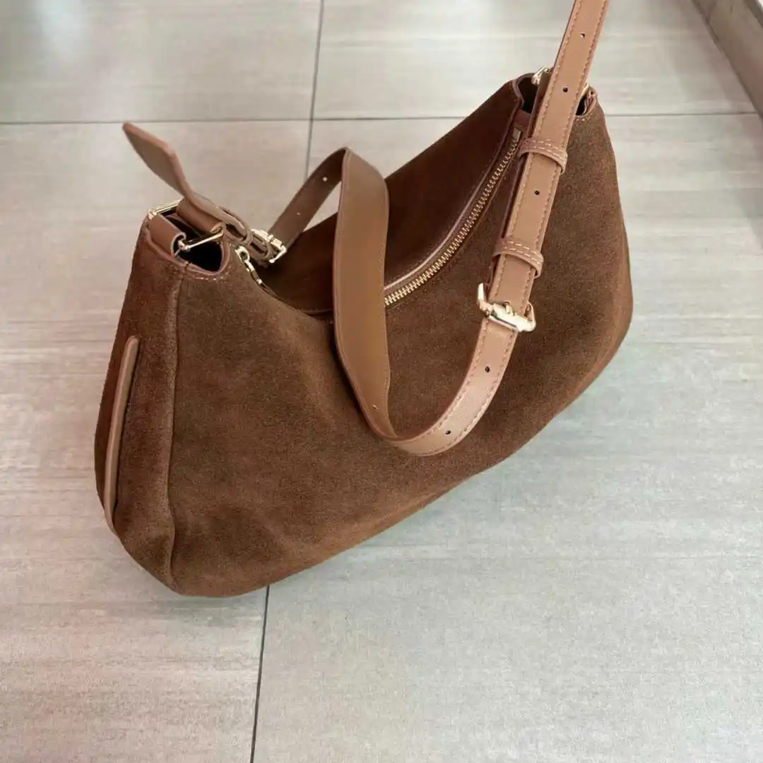 

Mendy New In Designer Suede Bag Large Capacity Women Bags Shoulder Hobo Bag Genuine Leather Boston Luxury Designer