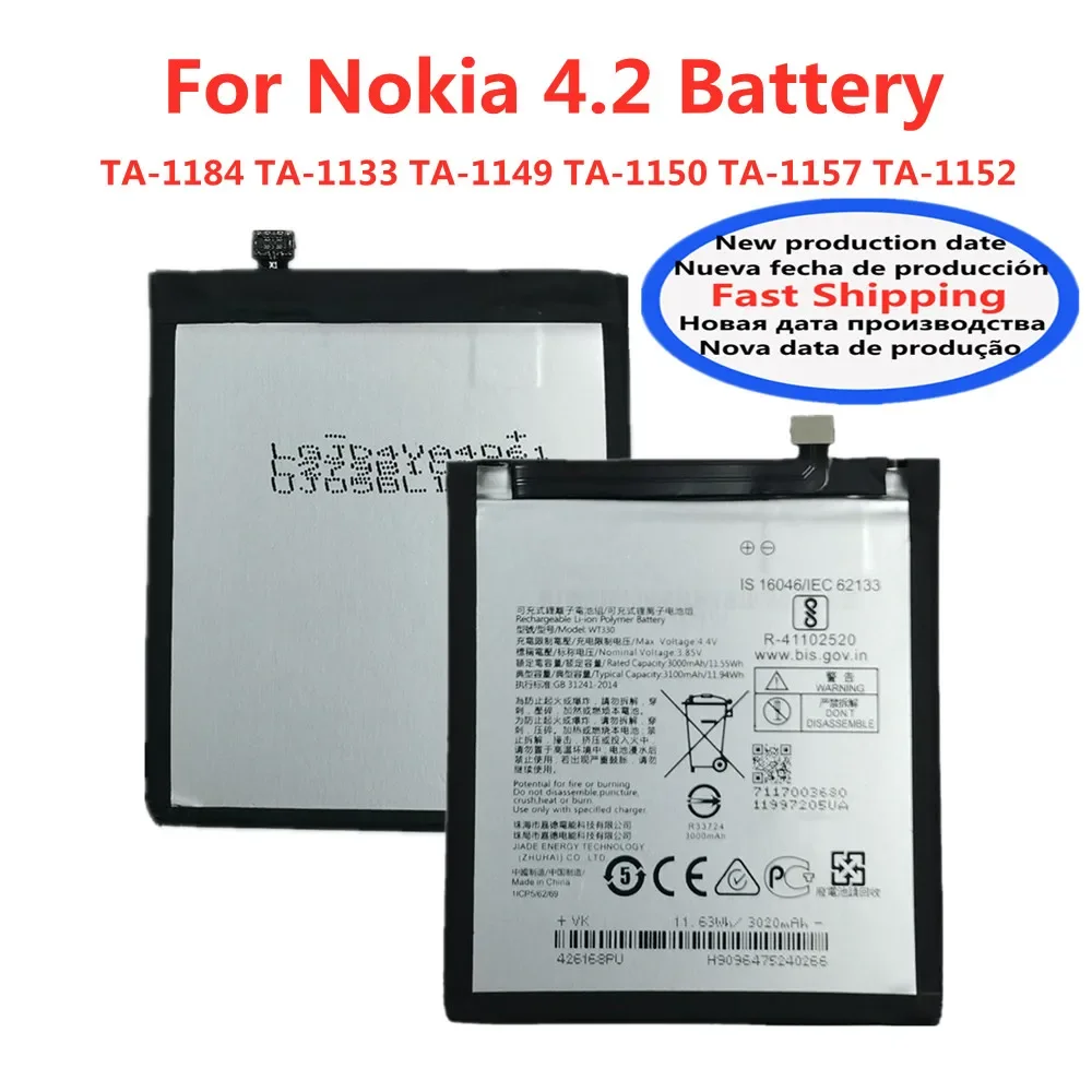 WT330 Original Battery For Nokia 4.2 Nokia4.2 TA-1157 TA-1184 TA-1133 TA1149 TA-1150 TA-1152 3100mAh Replacement Battery Bateria