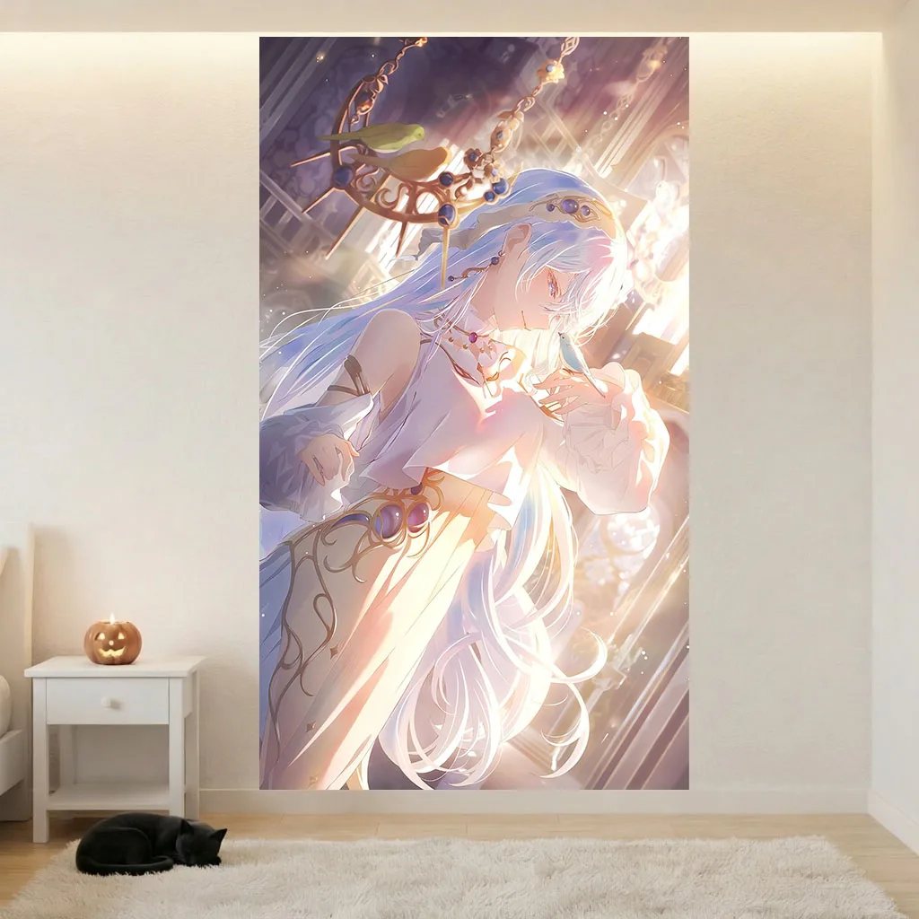 Anime Girl Tapestry  Golden Ornate Art Wall Hanging Tapestry Room Decoration Items Aesthetic Home Bedroom Dorm Wall Decor