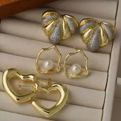 FLOLA Luxury Silver Color Crystal Waterdrop Earrings for Women Gold Plated Heart Earrings Polish Jewelry Gifts ersq72
