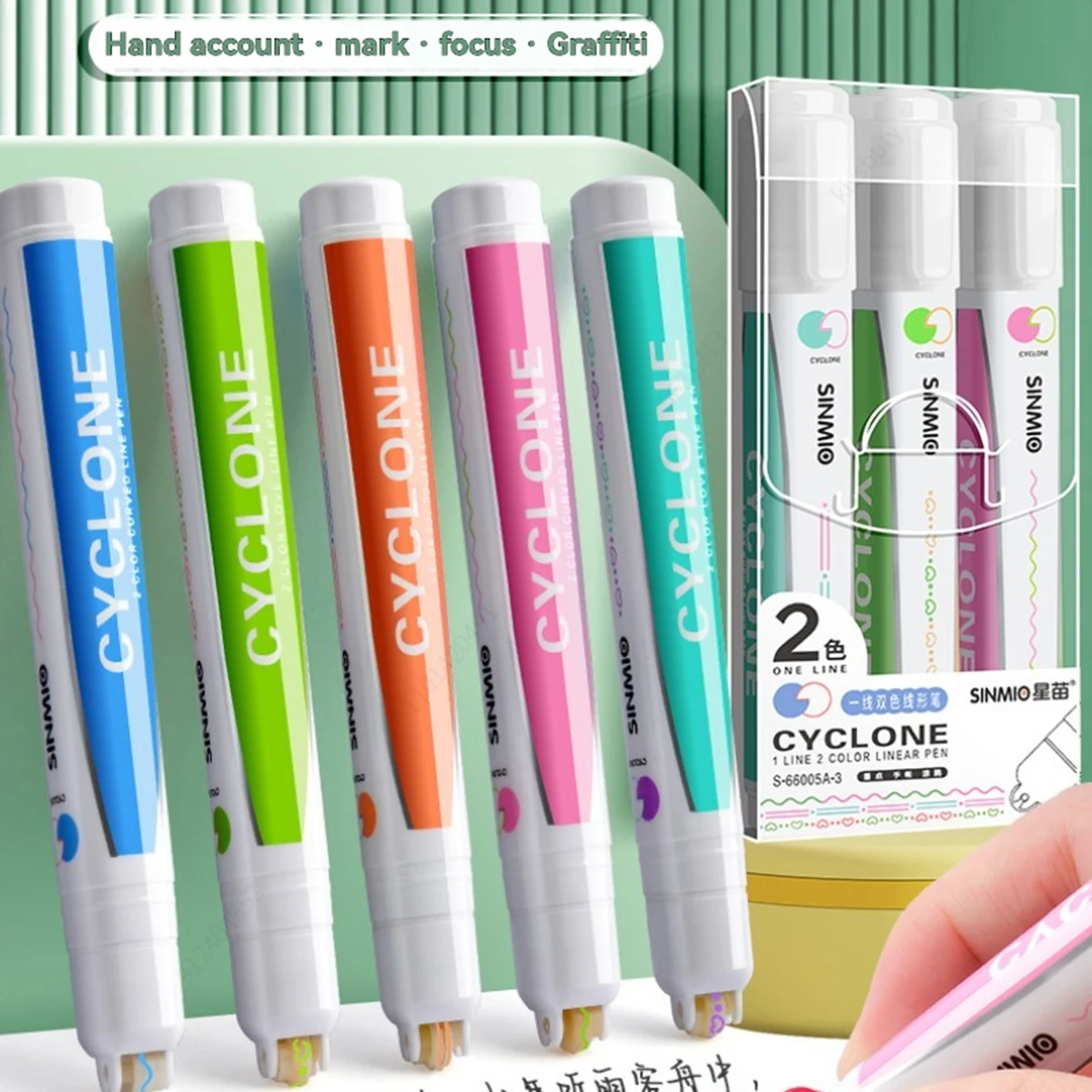 Flower Line Shape Double Color Highlighter Pen Roller Tip Curve Liner Marker Kawaii Stationery School Office Supplies