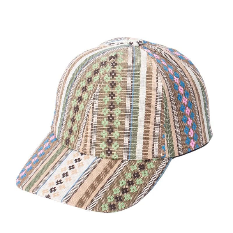 

Bohemian Women's Baseball Cap Ladies Floral Caps Embroidered Boho Hats Striped Khaki Green Travel Hiking