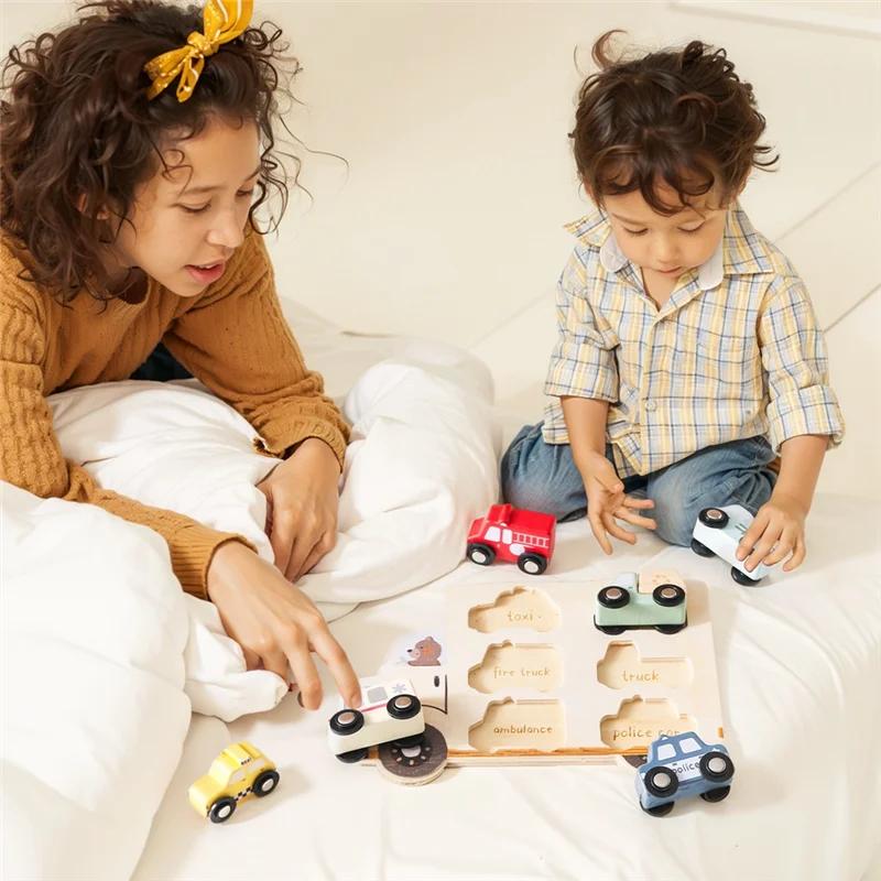 

B05C-Car Kids Montessori 3D Wood Puzzle Matching Early Learning Educational Hand Eye Coordination Children Gift