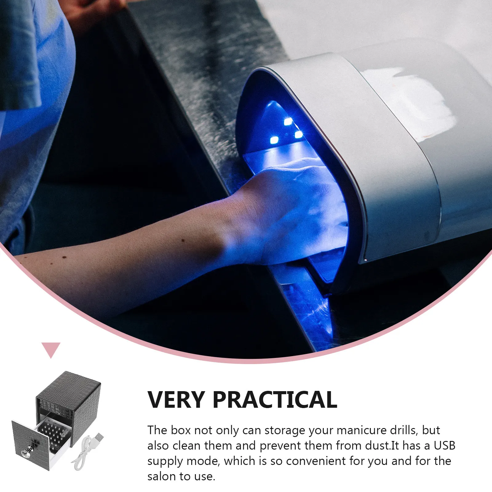 Blue Light Nail Drill Bits Cleaning Storage Box USB Rechargeable for Manicure Salon Home Practice Nail Art School Female Gift