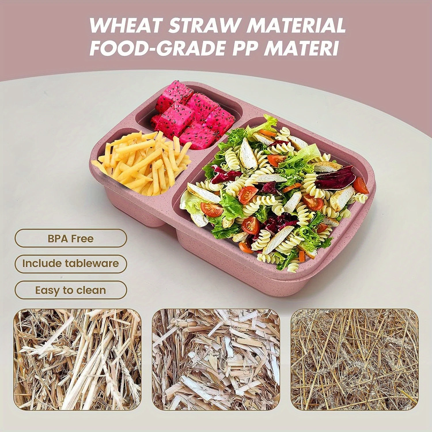 Leakproof 3-Compartment Bento Box - Microwave Safe, Reusable Snack Container For Lunch, Camping & Outdoor Activities