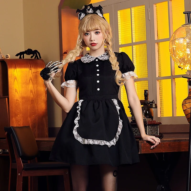 Evil Castle Maid loween Costume ort Sve Dr con copricapo a pipistrello Servo da donna Abbigliamento per giochi di ruolo Costume di scena etnico