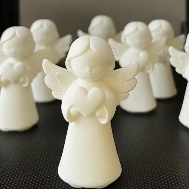 3D Printed White Angel Figurine with Heart Design Elegant Small Statue for Home Desktop Decor Wedding Favor Gift