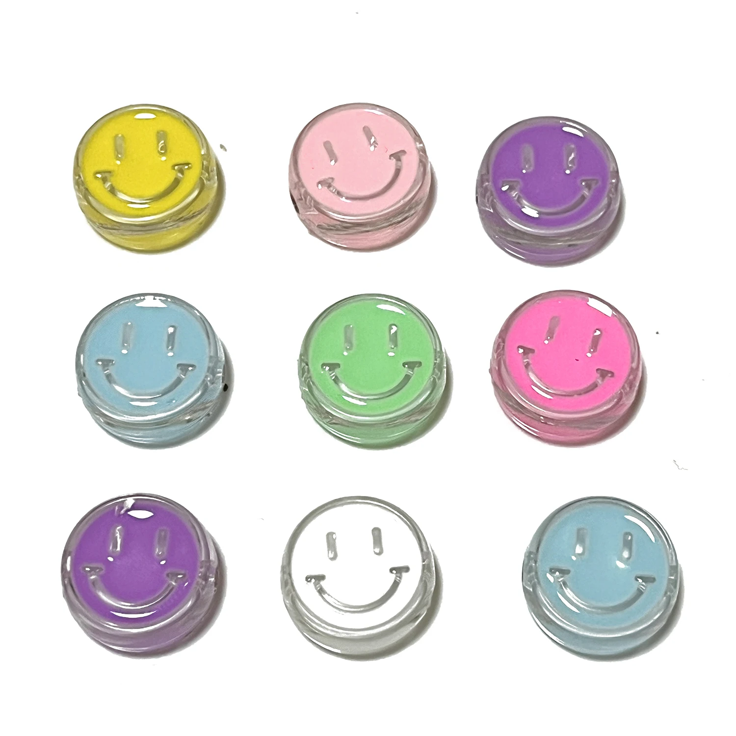 10 pz/lotto 22mm Smile Face perline acriliche rotonde foro grande perline distanziatrici allentate per gioielli che fanno cucito portachiavi fai da