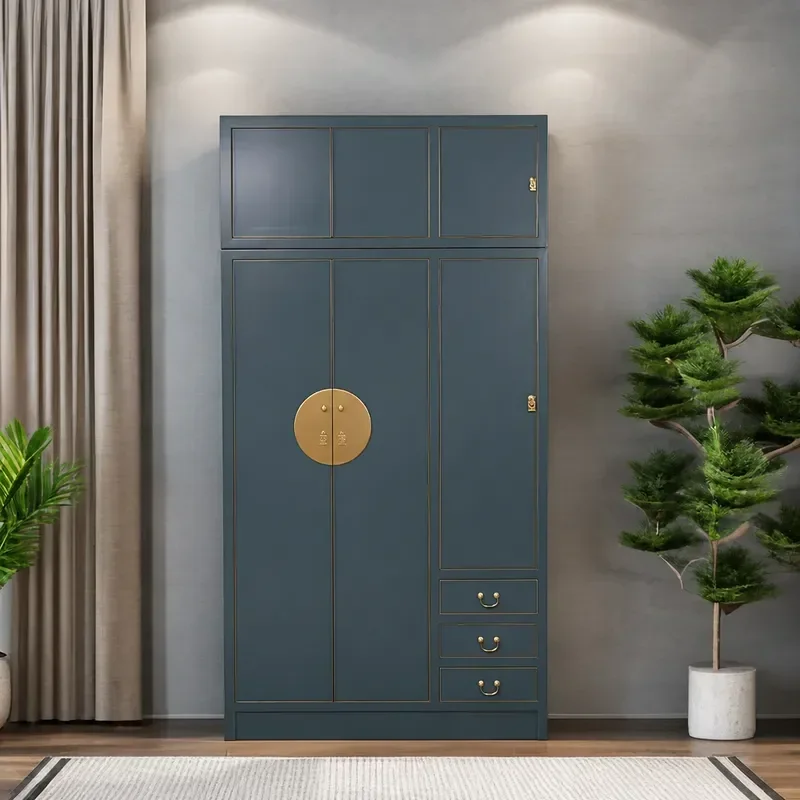 Solid Wood Wardrobe Top Box Cabinet New Chinese Classical All Solid Wood Bedroom Locker Storage Vertical Cabinet Combination