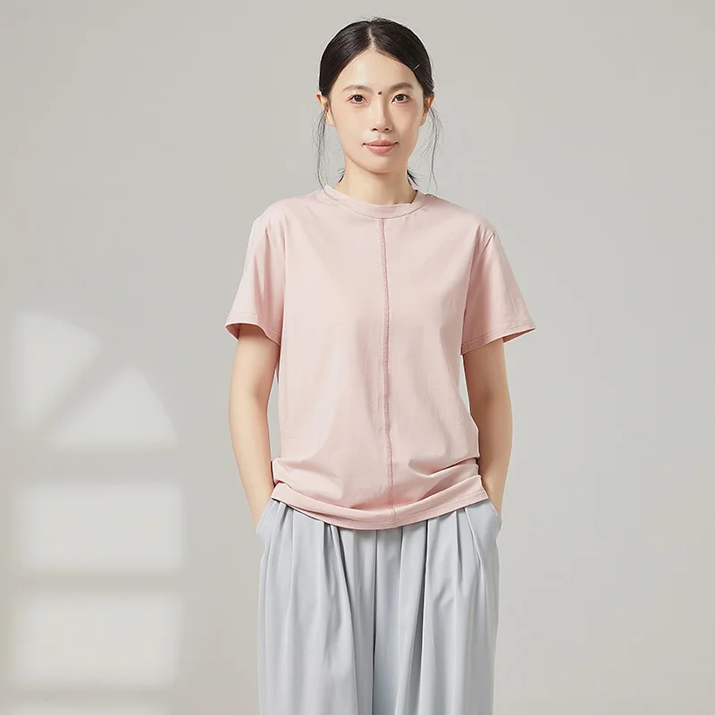 

Универсальная однотонная футболка приталенного кроя, современный топ для занятий танцами, женская повседневная футболка с короткими рукавами для фитнеса на весну и лето.