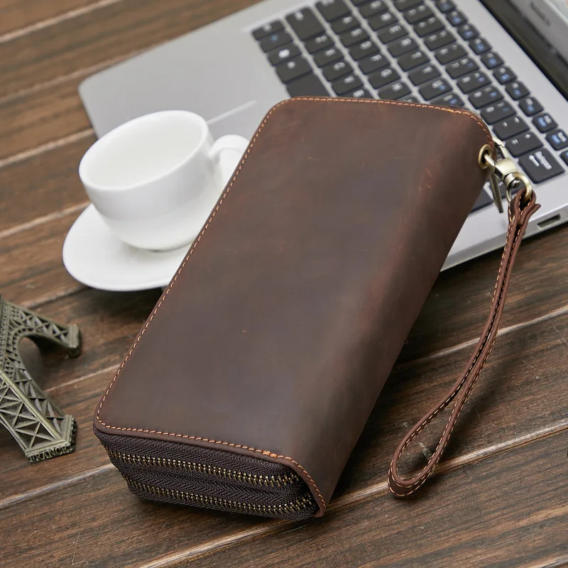 Retro best-selling men's genuine leather wallet, wild horse leather long wallet, retro clutch, cowhide handbag, leather wallet