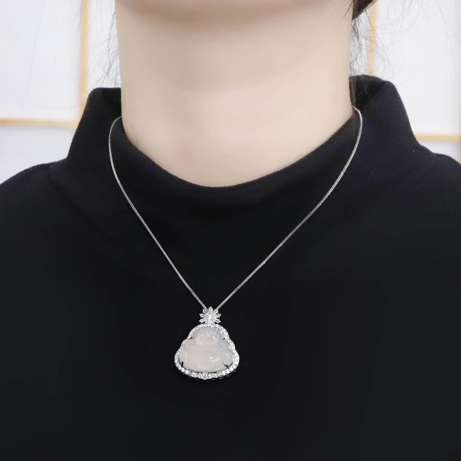 Natural Energy Stone White Agate Buddha Zircon Pendant Necklace 24k Gold Plated Copper Jewelry Women Lucky Charms Amulets