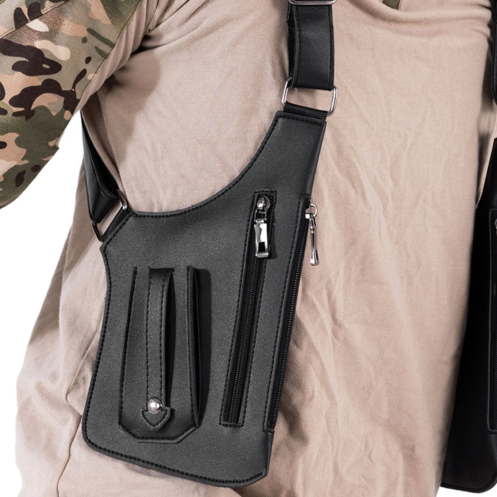 

Men PU Anti-Theft Double Shoulder Bag Multi-Pockets Water Resistant Crossbody Pack Multifunctional for Daily Travel Work Cycling