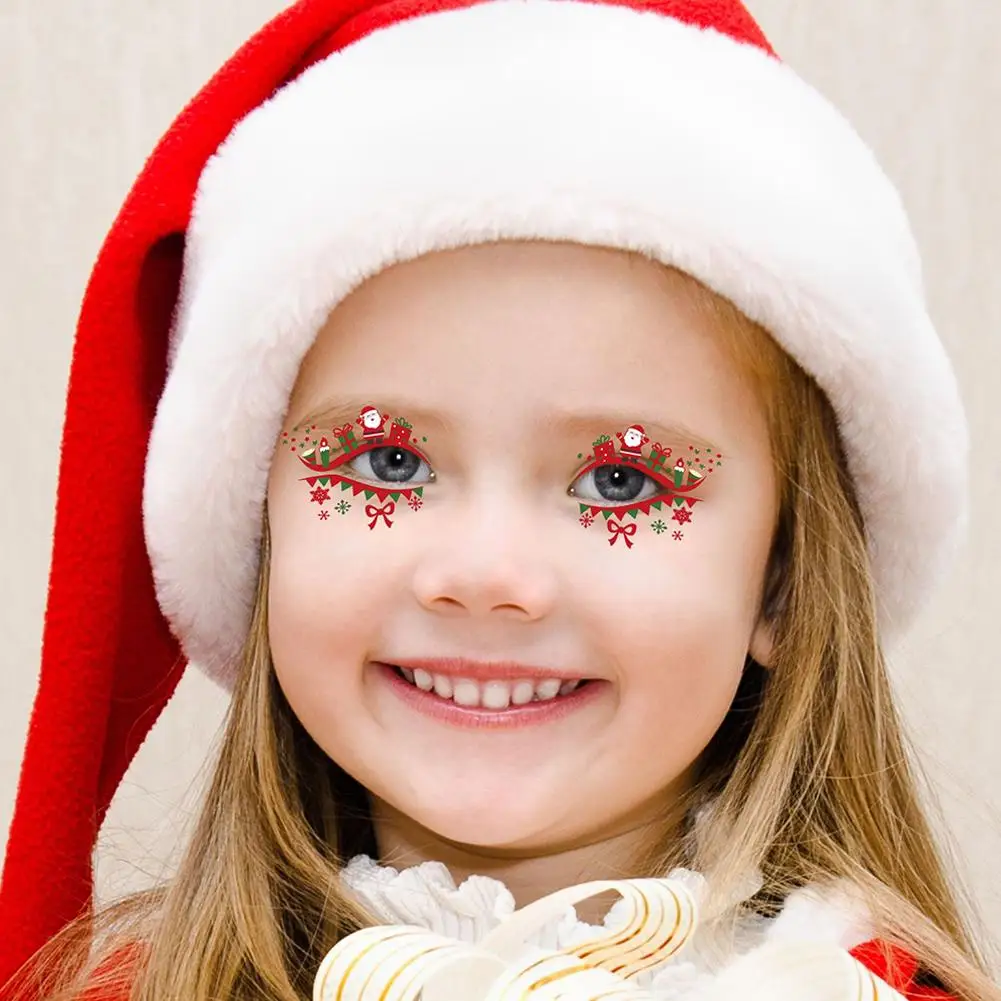 Рождественская временная татуировка для лица, 10 шт./12 шт., рождественский макияж для взрослых, косметика для лица, фестивальная вечеринка