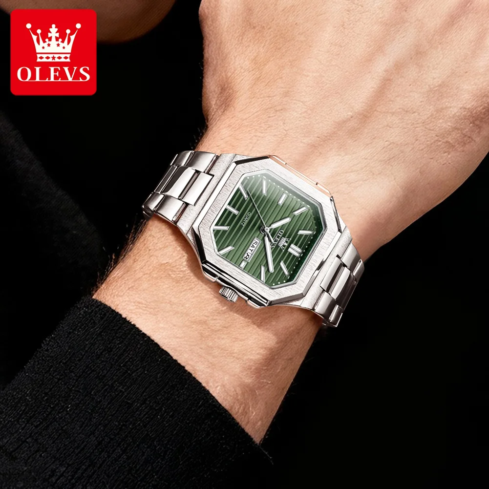 OLEVS Men Watches Analog Quartz Stainless Steel Silver Watches for Men Waterproof Business Classic Watch with Day and Date