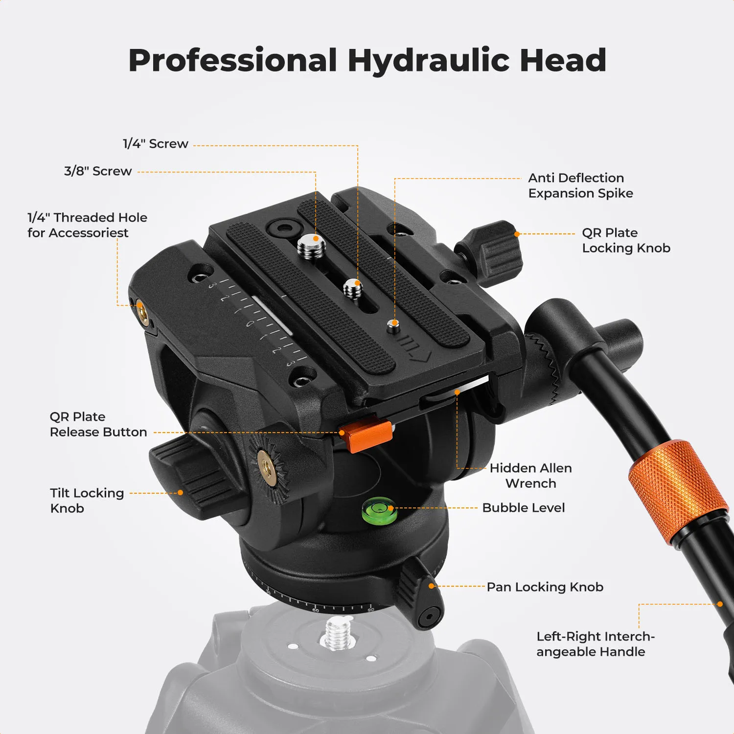 K&F CONCEPT Fluid Head Lightweight Fluid Video Head Silky-Smooth Stable Tripod Head Mount Max Load 17.6lbs/8kg
