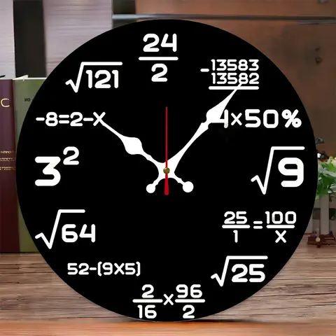 수학 공식 나무 원형 무소음 벽걸이 시계, 거실, 사무실, 공부방, 침실, 가정 장식에 적합 수학 공식 나무 원형 무소음 벽걸이 시계, 거실, 사무실, 공부방, 침실, 가정 장식에 적합