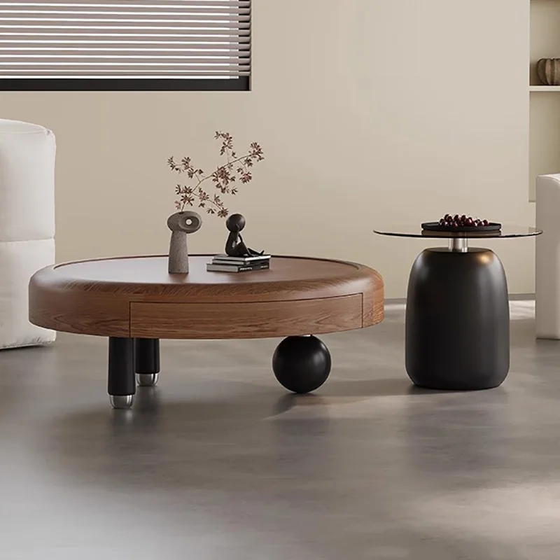 

Round Metal Legs Coffee Table Hidden Storage Vintage Trendy Simple Coffee Table Living Room Modern Coffee Table Furniture