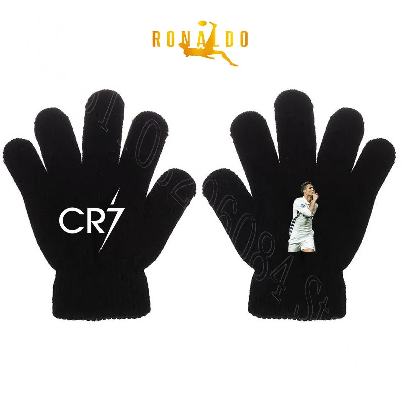 Cristiano Ronaldo CR7 Football Player Print Winter Gloves Outdoor Sports Cycling Warm Gloves Full Finger Knitted Stretch Mittens