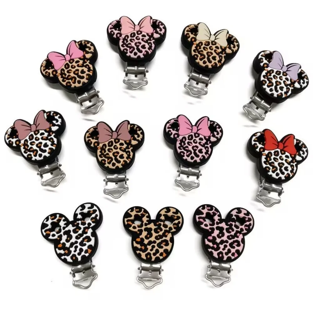1pcs one set leopard mouse head Silicone Pacifier clip Baby Teether Food Grade For Clip Teether DIY chain material