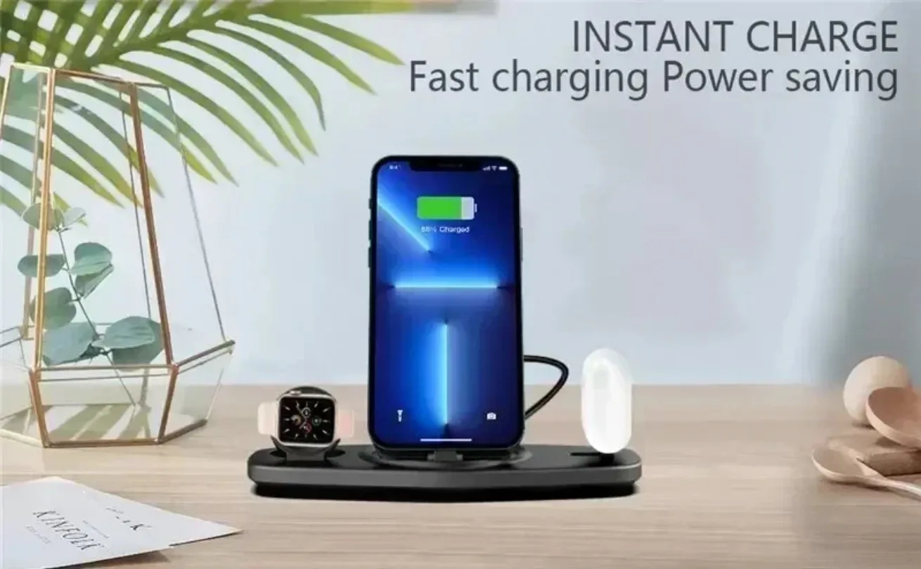 3-in-1 Schnell-Ladestation Faltbares Kabelloses Ladegerät Ständer Dock Handyhalter für iPhone 17-12 Apple Watch AirPods – Detail 1