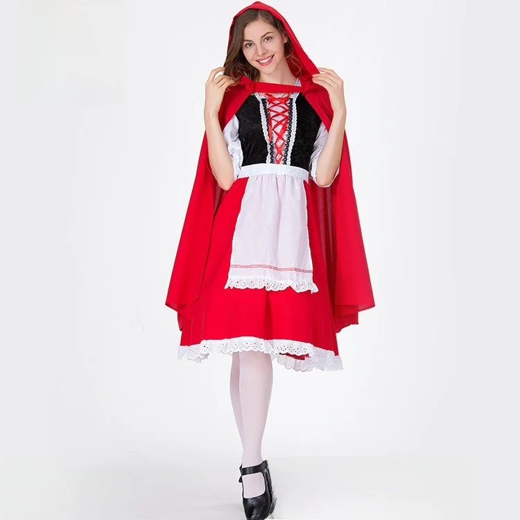 Large Size Halloween Little Red Riding Hood Cosplay Costume Cute Maid Uniform Fairy Tale Story Adult Performance Dress