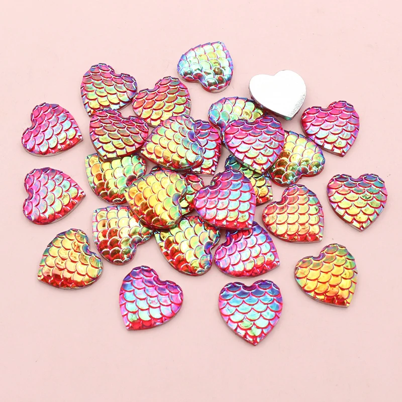 40pcs 12mm Heart Shape Mermaid Fish Scale Resin Cabochons Dome Flat Back DIY Jewelry Making Accessories for Earrings Bracelets image 3