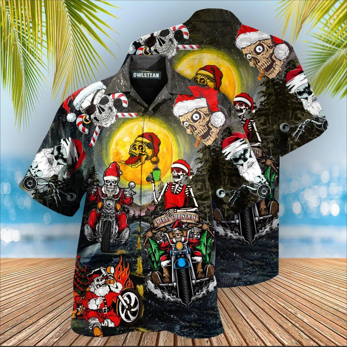 New Hawaiian Christmas Shirt Men Funny Skull Painting Summer Casual Shirts Cool Beach Vacation Hangover Tops US Size