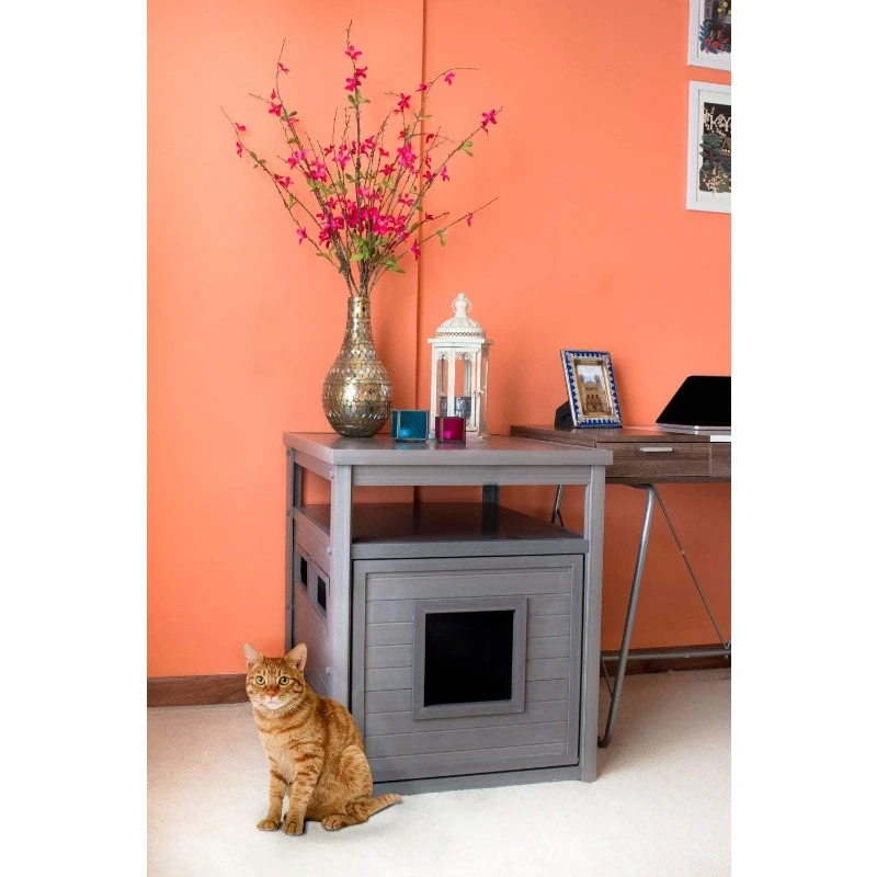 Jumbo Cat Box Cover and End Table with Litter Box Enclosure Hides Unsightly Litter Box Made Moisture Odor Resistant Composite