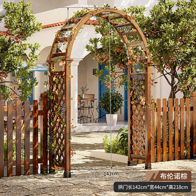 Antiseptic wood arch climbing vine flower stand outdoor grape stand outdoor courtyard decoration garden fence mesh wooden door