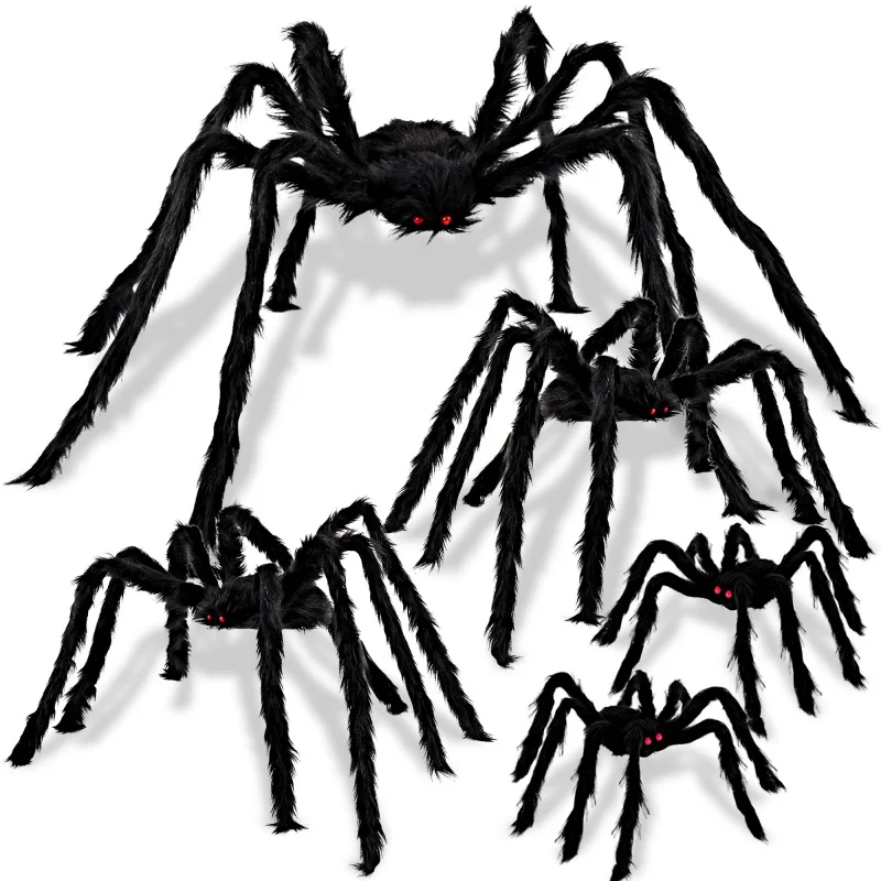 5pcs Giant Black Hairy Spiders Suitable for Halloween Decorations - Large Outdoor/Indoor Spider Set  Realistic Arachnid Decor
