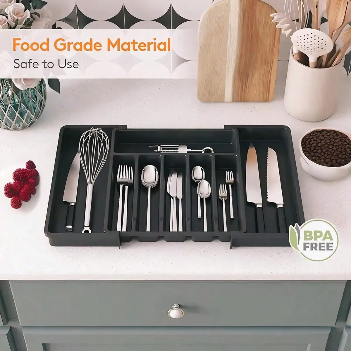 SaengQ 1pc Multifunctional Expandable Drawer Organizer With Adjustable Trays, Used For Organizing Silverware, Cutlery, And Knives With Drawer Dividers, For Kitchen Storage, Kitchen Utensil Accessories  sh251111165433527265