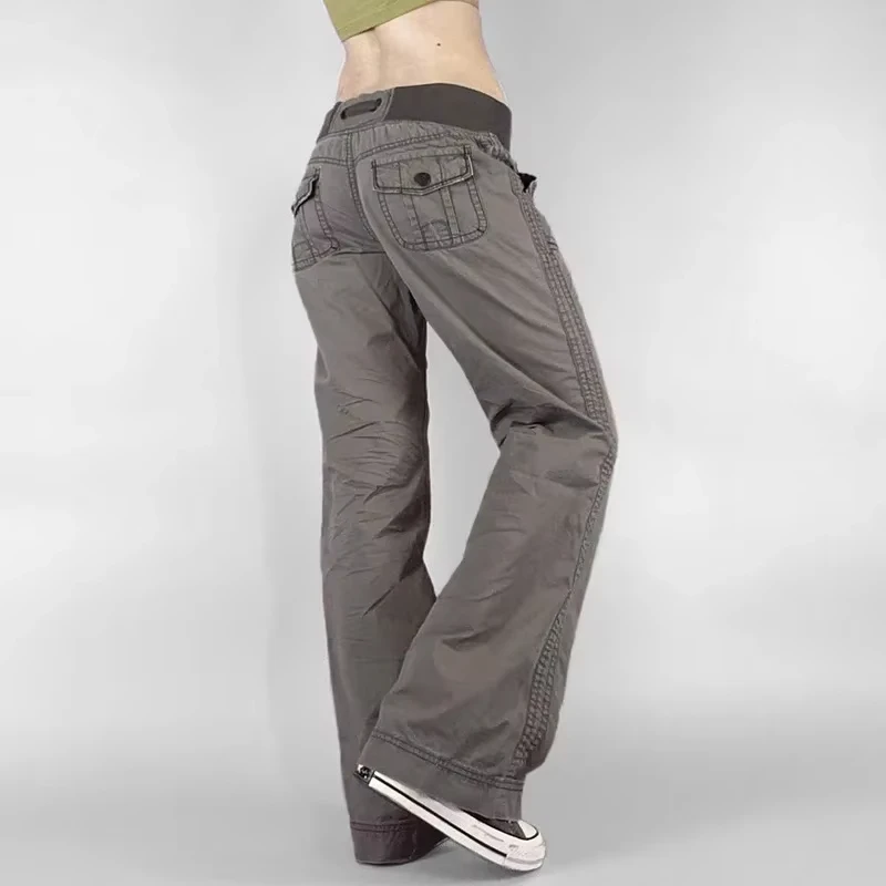 Retro Lace-up Low Rise Pants Streetwear Patchwork Loose Casual for Women Harajuku Straight Trousers Korean Fashion
