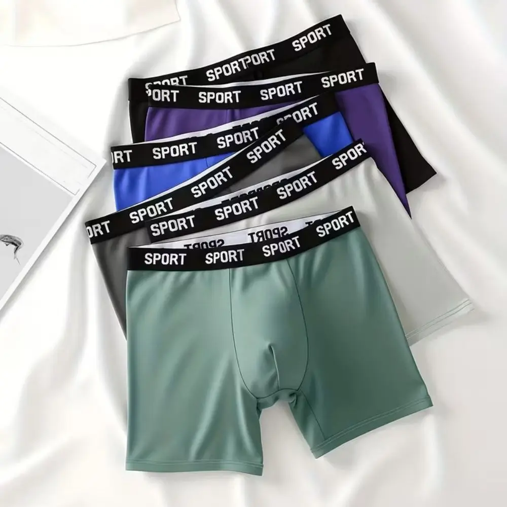 Sporty Solid Color Men's Underwear Breathable Lingerie Boxer Briefs Mid Waist Flat Panties Cycling