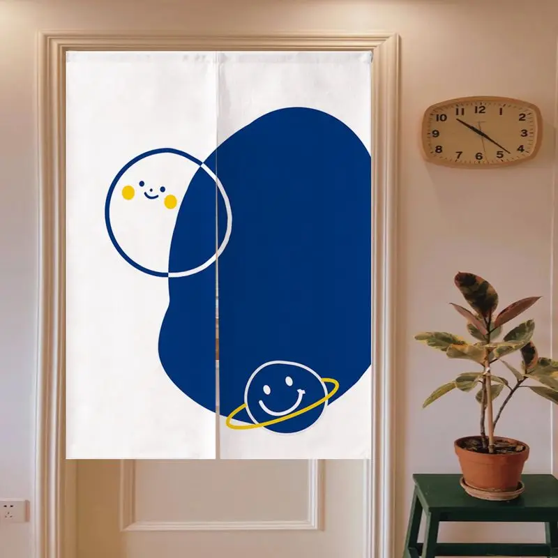 Klein Blue Geometric Flower Noren Split Door Curtain Room Divider Privacy Curtain for Apartment Entryway Modern Home Decor