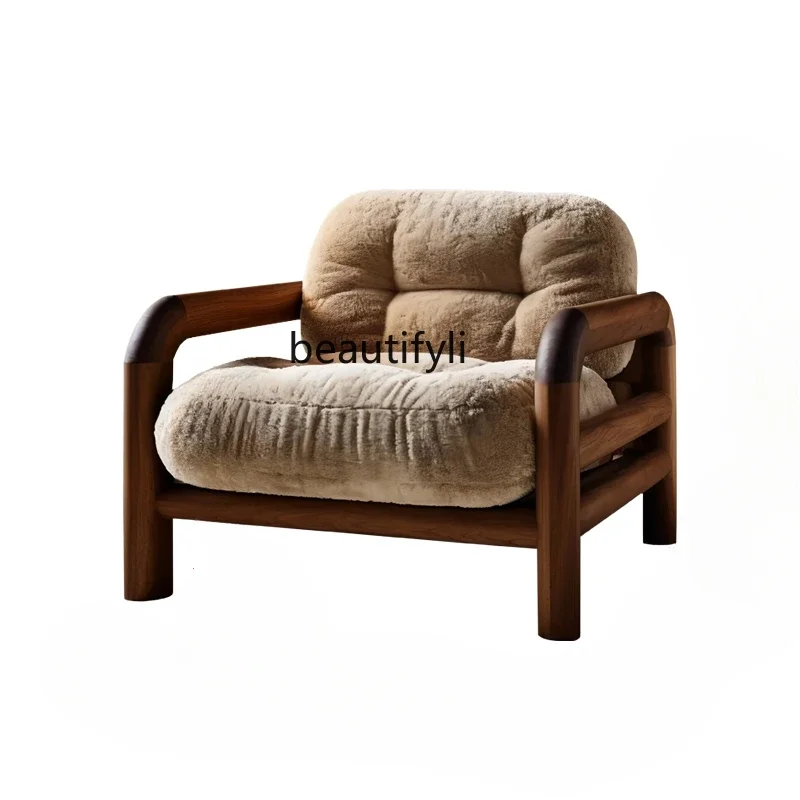 

V Retro style solid wood single sofa chair high-end single chair designer walnut casual back chair