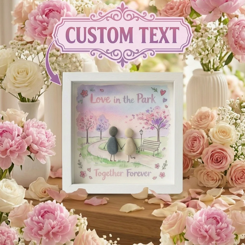 Custom Personalized Couple Park Pebble Art Wooden Frame,Present For Partner,Home Tabletop Ornament,Anniversary Surprise Gift