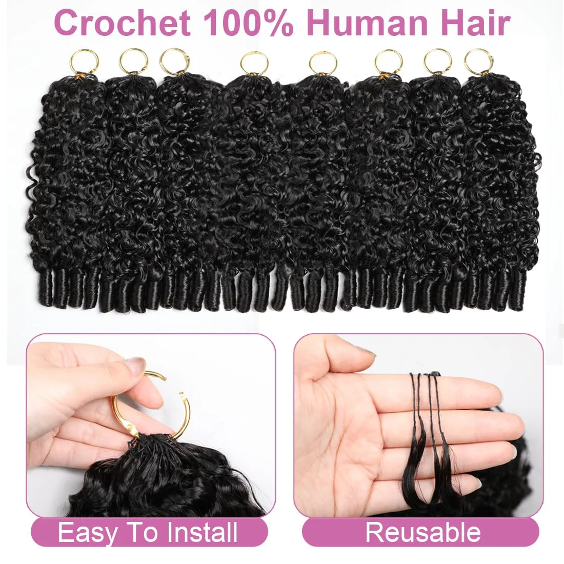 Burmese Curly Crochet Human Hair 50g Pre Separated Feather Crochet Human Hair 16A Invisible Miracle Knots Reusable Crochet Hair