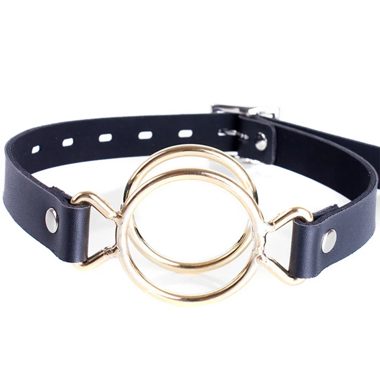 Leather Belt Metal Double Round O-Ring Mouth Gag Open Mouth Ring Bite Oral Fixation Slave Cosplay Sexy Toys for Women Men Adult