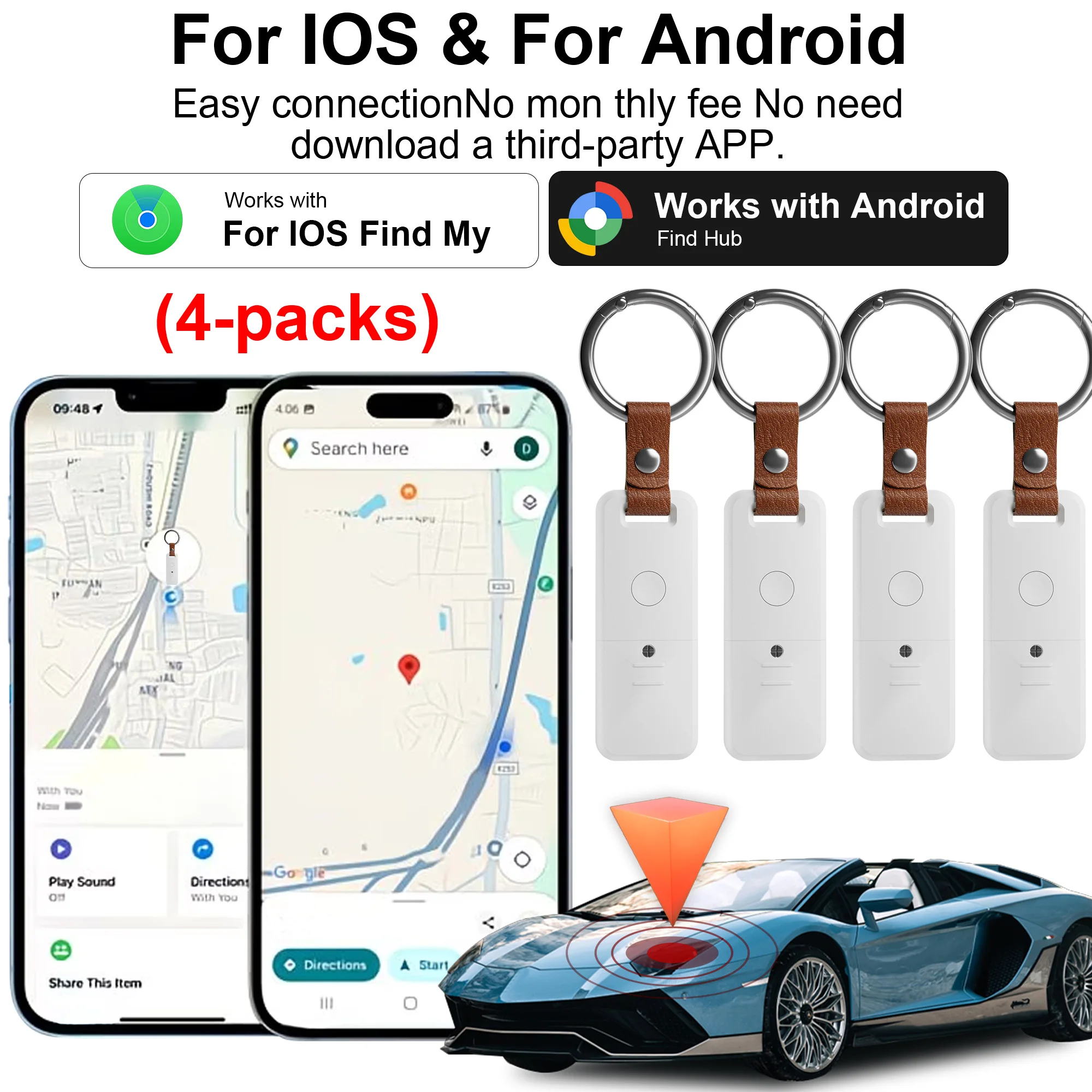 4-Pack Smart Wallet Trackers Dual System Item Finder Compatible with Apple Find My And Android Find Hub Device