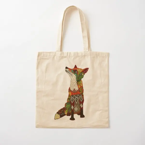 Floral Fox Cotton  Canvas Bag Foldable Unisex Fashion Designer Reusable Shoulder Bag Ladies Shopper Travel Handbag Tote Grocery