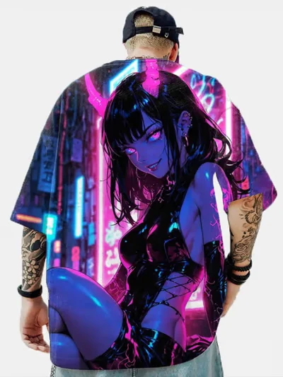 Men's T-shirt, Anime Girl Character T-shirt, Sexy Beauty 3D Print T-shirt Men's Casual Loose Street T-shir Short-sleeved T-shirt view 5