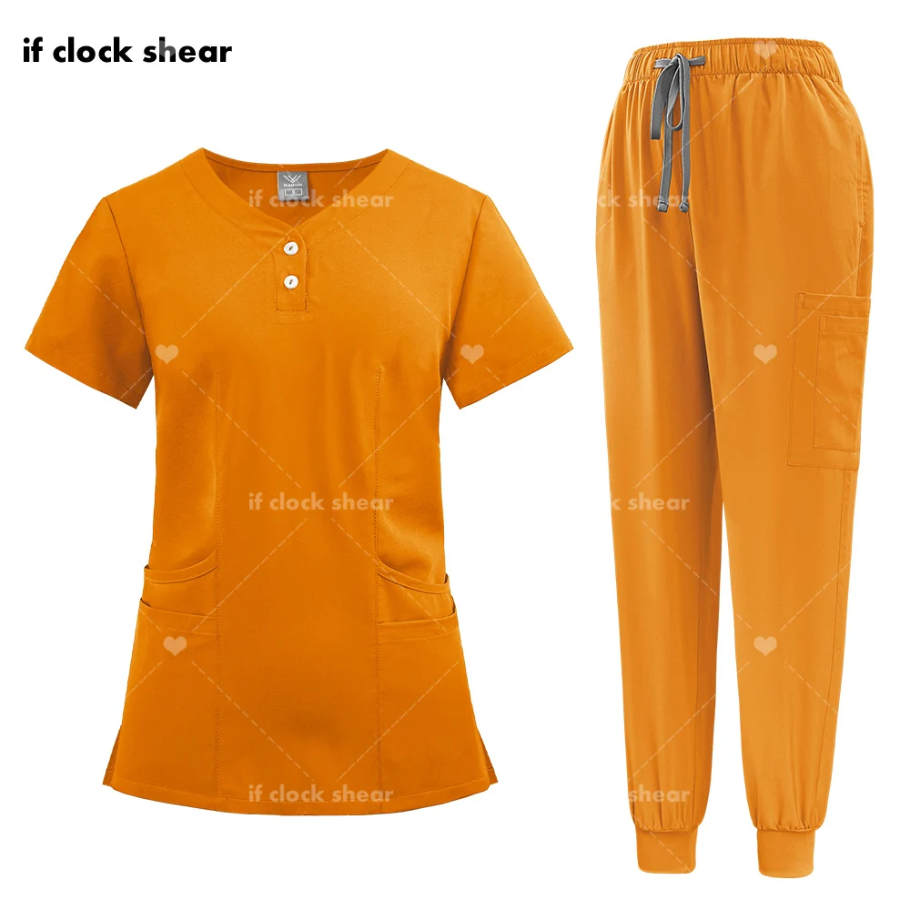 

Multicolour Medical Clinical Clothes Jogger Suits Doctor Nursing Uniforms Short Sleeve V-neck Tops Pocket Pants Nurse Scrubs Set