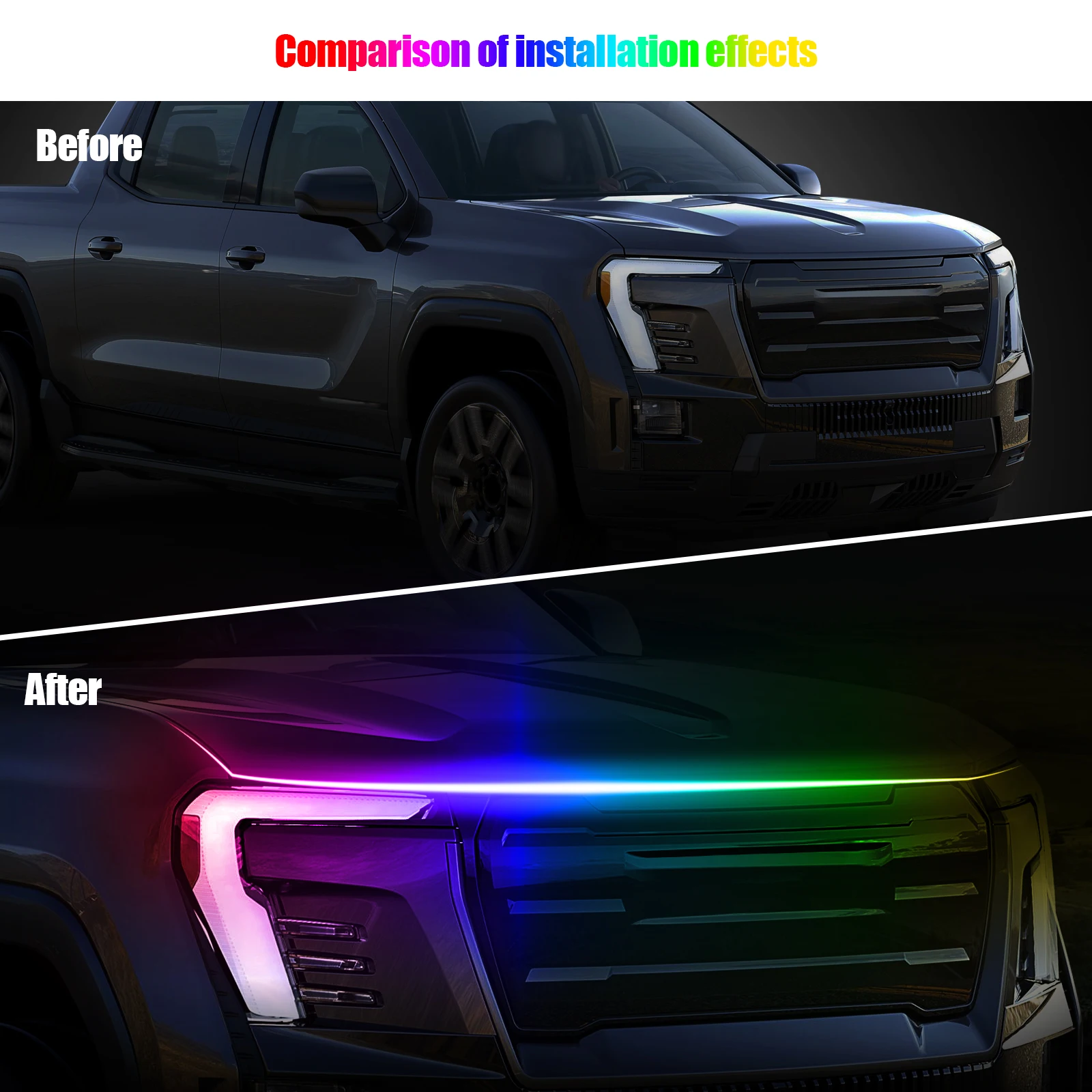 Car Hood LED Strip,RGB Multicolor  Engine Cover Daytime Running Atmospere Light with App Control for Car,SUV.DC12V.