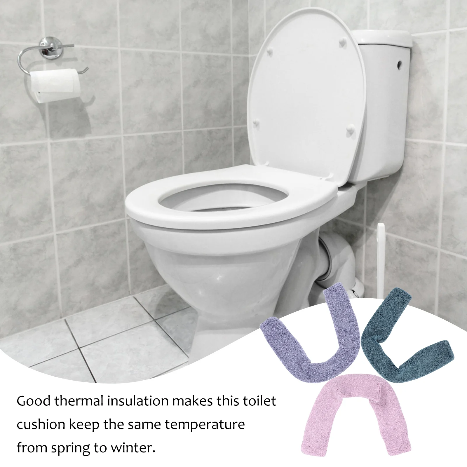 

3 Pcs Toilet Seat Covers Washable Warm Cushion Pad for Bathroom Reusable Extra All Seasons Gray Green Pink Home