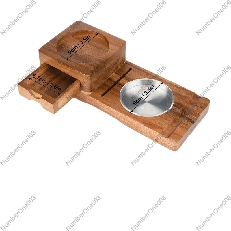 Solid Wood Cigar Ashtray with Drawer Whiskey Glass Holder Tray Cigar Storage Box Cigar Accessory for Wholesale