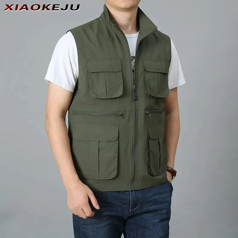 

Windbreaker Hunting Vest Work Men Multi MAN Pocket Men's Leather Camping Fishing Clothing Jackets Waterproof Sleeveless Jacket