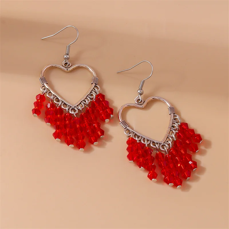 Aihua Koreanische Rote Quasten-Kristallherz-Ohrringe für Frauen Romantische Geschenke für Freundinnen Braut Hochzeit Party Schmuck – Detail 10